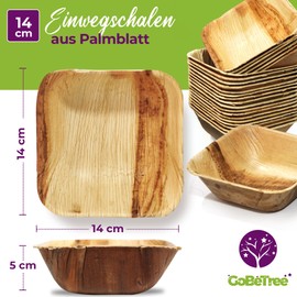 GoBeTree Square Palm Leaf Bowls 14 x 14 cm, Eco-Friendly, Robust and Elegant for BBQs, Picnics, Birthdays and Events. Perfect Alternative to Bamboo.