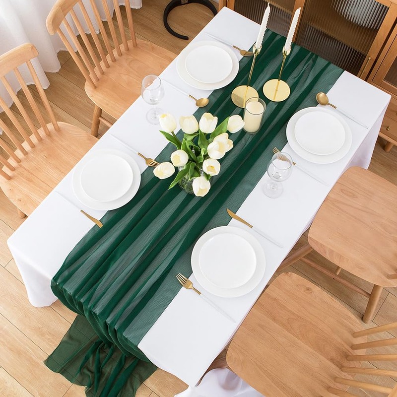 CHUQING Table runner chiffon, dark green, in green, table runner,