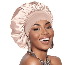 Gorro para Dormir, Gorro De Satén con Banda Elástica Ancha, Gorro De Seda para El Cuidado del Cabello Rizado Sombrero de Gorro de Dormir Ajustable Cubierta de Cabeza Toalla Pelo Secado Rapido (Dorado)