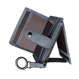 PofeeXIO Womens Slim Minimalist RFID Card Holder Front Pocket Wallet,Ladies Mini Coin Purse With Keychain (Grey)