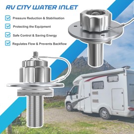 HNONPW All Metal RV City Water Inlet with Check Valve, 3/4" GHT and 1/2" NPT Thread RV Water Inlet Connection Replacement, for RV Camper Motorhome Trailer Marine