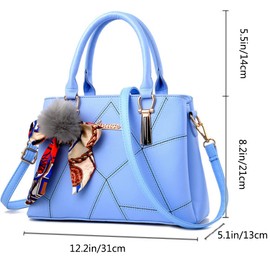 SMALLBLUER Bolsos de piel sintética suave para mujer, con asa superior, gran capacidad, con cremallera, Azul / Patchwork, Talla unica