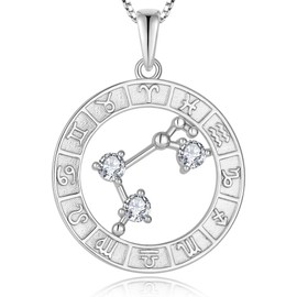 Vemhel Constellation Necklace for Women 925 Sterling Silver Zodiac Aries Pendant Cubic Zirconia Astrology Disc Horoscope Jewelry