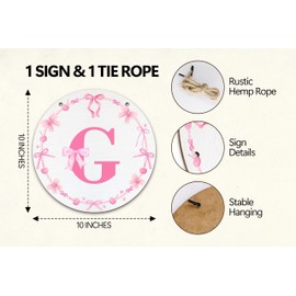 Monogram Round Sign For Front Door, Cherry Bow Theme Sign For Porch Art Wall Door, Initial Signs Hanging Ornament For Indoor Outdoor, Decorations Gifts For Four Seasons Rustic Home Kitchen, G, A07
