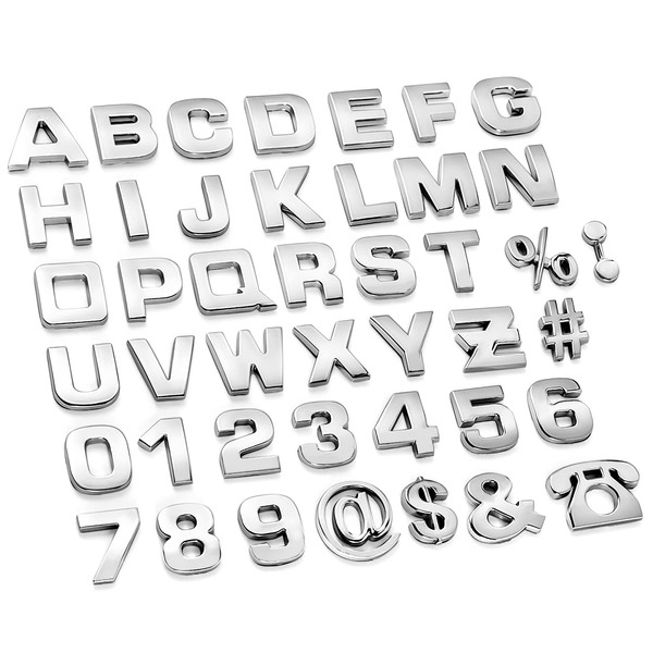 Lamoutor 43Pcs Car Emblem Letters Sticker DIY 3D Chrome Number
