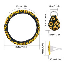 Sunflower Steering Wheel Cover, AFUNTA Cute and Universal Steering Wheel Cover & Keychain & Air Freshener Holder for Woman, Car Accessories