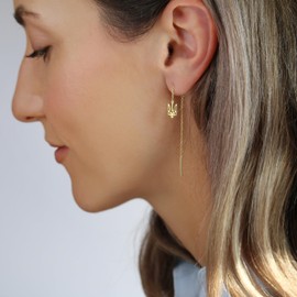 925 Sterling Silver Trident Threader Earrings for Women | Minimalist Chain Earrings for Double Piercings | Dangle Ukraine Earrings | Hypoallergenic, Sterling Silver, No Gemstone