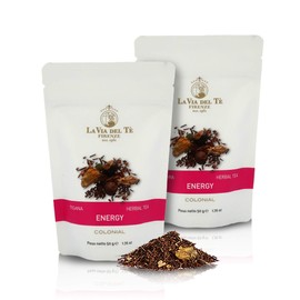 La Via del Te Herbal Tea Energy, Energizing Rooibos with Guarana and Ginger, Pouch, 50g / 1.76oz (Pack of 2 Pieces)