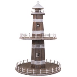 SAILINGSTORY Lighthouse Tiered Tray Stand Nautical Coastal Beach Decor Summer Tiered Tray Decor Beige Color