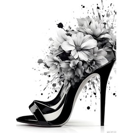 QACEYID Black and White Watercolors Diamond Painting Kits for Adults High Heel Diamond Art, Full Round Gemstone Crystal Art Embroidery Handmade Kit 12x16 inch