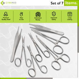 Set of 7 Pieces Scissors Forceps Hemostats Needle Holder Driver Set for Educational Training and Medical Procedures Made of Stainless Steel by Cynamed