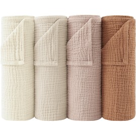 Bearmoss Muslin Baby Washcloths 100% Cotton Baby Bath Wash Cloth Large Ultra-Absorbent Burp Cloth Soft Baby Face Towel for Newborn Baby Boy and Girl, 23x23inch 4 Pack (Latte)