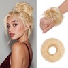 S-noilite Messy Bun Hair Piece Human Hair, Straight Bleach Blonde