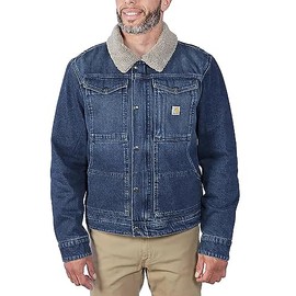 Carhartt Men's Big & Tall Relaxed Fit Denim Sherpa-Lined Jacket, Beech
