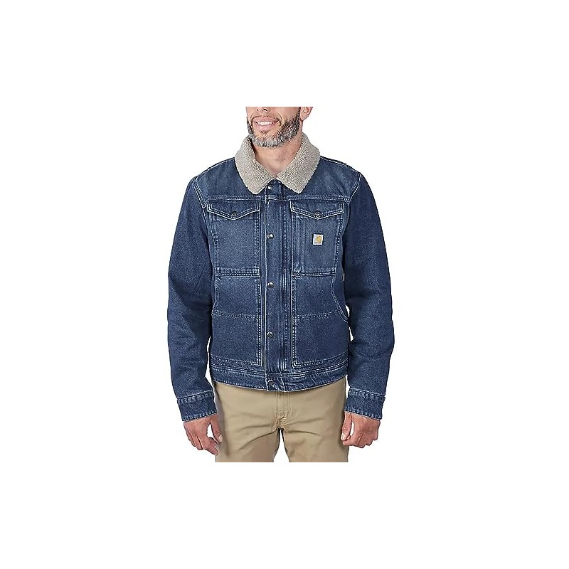 Carhartt Men's Big & Tall Relaxed Fit Denim Sherpa-Lined Jacket,
