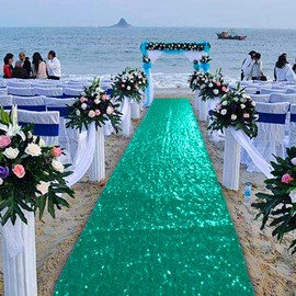 DUOBAO Aisle Runners for Weddings 2FTx15FT Green Sequin Aisle Runner Wedding Ceremony Decorations Outdoor Carpets Ceremony Decorations Runner Rug for Hallway Floor Runner for Party