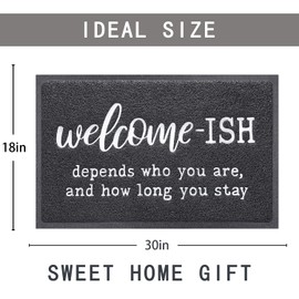 JJUUYOU Welcome Mats Front Door Mat Indoor Outdoor Entryway with Anti Slip Rubber Back Funny Welcome-ish Depends Who You are and How Long You Stay Entrance Decor for Home Farmhouse 18"x30"
