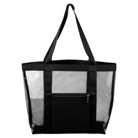 sourcing map Mesh Beach Tote Bag, 1Pcs 13" x 4" x 13", Upgraded Beach Bags, PVC Waterproof Pool Bag for Beach Vacation and Travel Daily (Black)