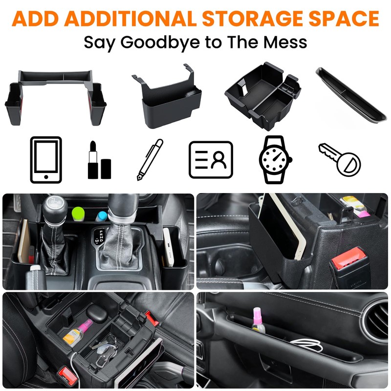 4PCS Upgraded Center Console Organizer for Jeep Wrangler JL JLU