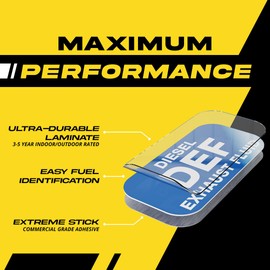 Diesel Exhaust Fluid Sticker, DEF Label for Diesel Engines, Box Trucks, Semi-Trailer - Weather Proof, Extreme Stick, Commercial Grade Labels by Fuel Stickers - USA Made (2x1 inch), 4 Labels
