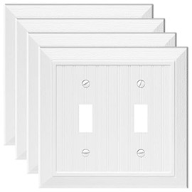 Modern Decorative Wall Plate Switch Plate Outlet Cover , Vintage Retro Wood Grain Design(Double Toggle-4 Pack, White)