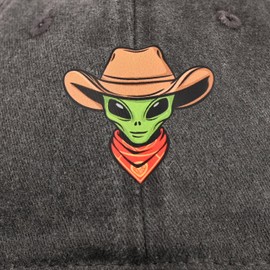 Alien Printed Baseball Cap Adjustable Vintage Washed Distressed Denim Trucker Hat for Women Men