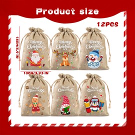 BRTNUP Pack of 12 Christmas Jute Bags Small Gift Bags with Drawstring Santa Bags Reusable Gift Bags for Christmas Wedding Jewellery