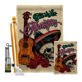Angeleno Heritage Skeleton Fiesta Burlap Garden House Flag Kit Fall Day of Dead Dia De Los Muertos Mexican Party Autumntime Decoration Banner Small Yard Gift Double-Sided, Made in USA