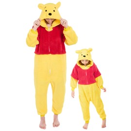 GONAAP Adult Onesie Pajamas Sherpa Animal One Piece Cosplay Costume for Women Men(Yellow Bear,9-10Years)
