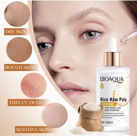BIOAQUA Sérum Facial de Arroz con Ácido Hialurónico, 100ml, Hidratante, Blanqueador y Aclarante, Reduce Poros, Antiarrugas