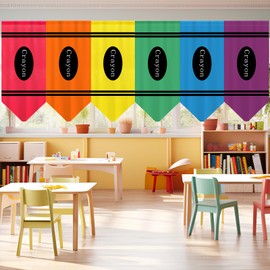 SmoothNovelty 6 Pcs School Classroom Curtains Back to Classroom Rainbow Colorful Crayon Curtains for Kindergarten Daycare Primary School Bedroom Playroom Room Decor 36" x 24"