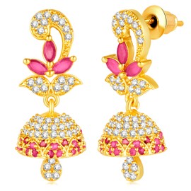 Aheli Rani Pink Cubic Zirconia Studded Jhumki Earrings Fancy Jewelry for Women