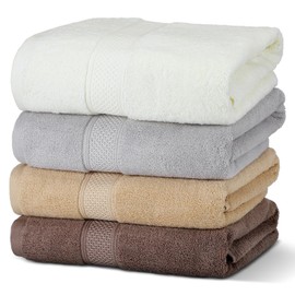 SmoothNovelty Set of 4 Bath Towels Set Large 30'' x 60'' Bathroom Towels 100% Cotton Bath Towels Quicker to Dry Light Weight Soft and Absorbent Towels Boho Decor for Bathroom(Grey Brown)