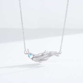 KINGWHYTE Moonstone Feather Necklace 925 Sterling Silver Angel Wing Necklace Guardian Pendants Moonstone Jewellery Angel Gifts for Women