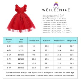 Weileenice Bright Red Flower Girl Dress Christmas 6 7 Toddler Reception Party Wedding Pageant Bridesmaid Birthday Princess Ball Dresses Kids Fancy Lace Holiday Tulle Tutu Dresses Prom Concert Recital