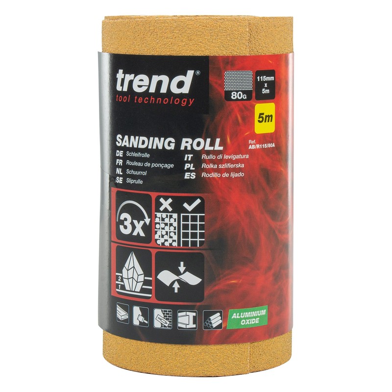 Trend Aluminium Oxide Sanding Roll, 80 Grit, 115mm Wide x