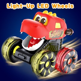 OMAKCOO 3 Pack Dinosaur Monster Truck Toys with Light-Up LED Wheels for Toddlers Kids