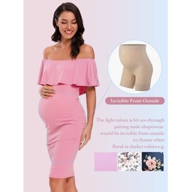 Jezero Women's Maternity Dress Off Shoulder Ruffle Sleeveless Bodycon Dress for Baby Shower Pink