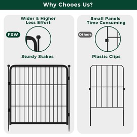 FXW Decorative Garden Fence Panels, Dog Fence for The Yard, Heavy Duty Metal, 24inch High 7.41ft Long in Total, Black