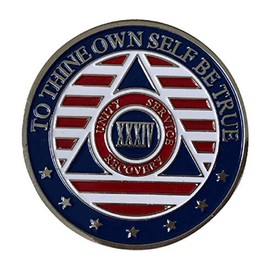 34 Year Alcoholics Anonymous Chip 7th Step Prayer on Back w/Coin Capsule