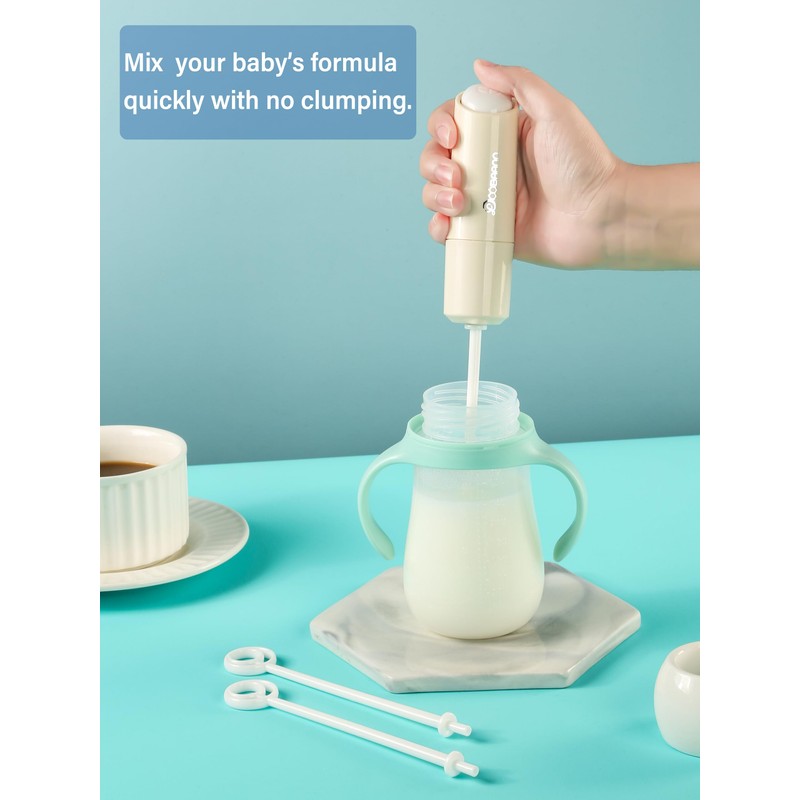 DOOBAANN Handheld Electric Baby Formula Mixer,Electric Milk Frothers,Handheld Drink Mixer(Beige)
