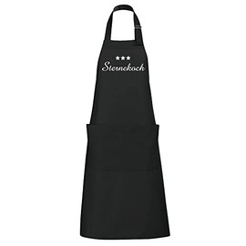 Schnoschi High Quality Embroidered Kitchen Apron in Black with 3 Star Chef Embroidered, black