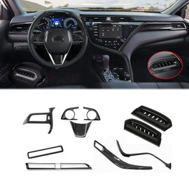 Hyorabyn Full Set of Car Interiors Instrument Panel Center Console Moulding Trim Air Outlet Cover Wheel Accessories 10Pcs for Toyota Camry SE XSE XLE LE 2018 2019 2020 2021 Carbon Fiber Color