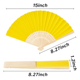 JOHOUSE Foldable Bamboo Fans, 12PCS Eastern Style Handheld Fan Japanese Chinese Fan for DIY Decoration Wedding Dancing Party Summer Yellow