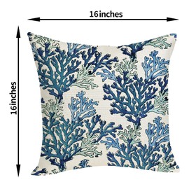 Summer Coastal Pillow Covers 16x16 Pack of 2 Navy Blue Coral Throw Pillow Cover Coral Branch Ocean Themed Beach Decorative Pillowcase Beachy Nautical Cushion Case for Sofa Couch Outdoor Decor