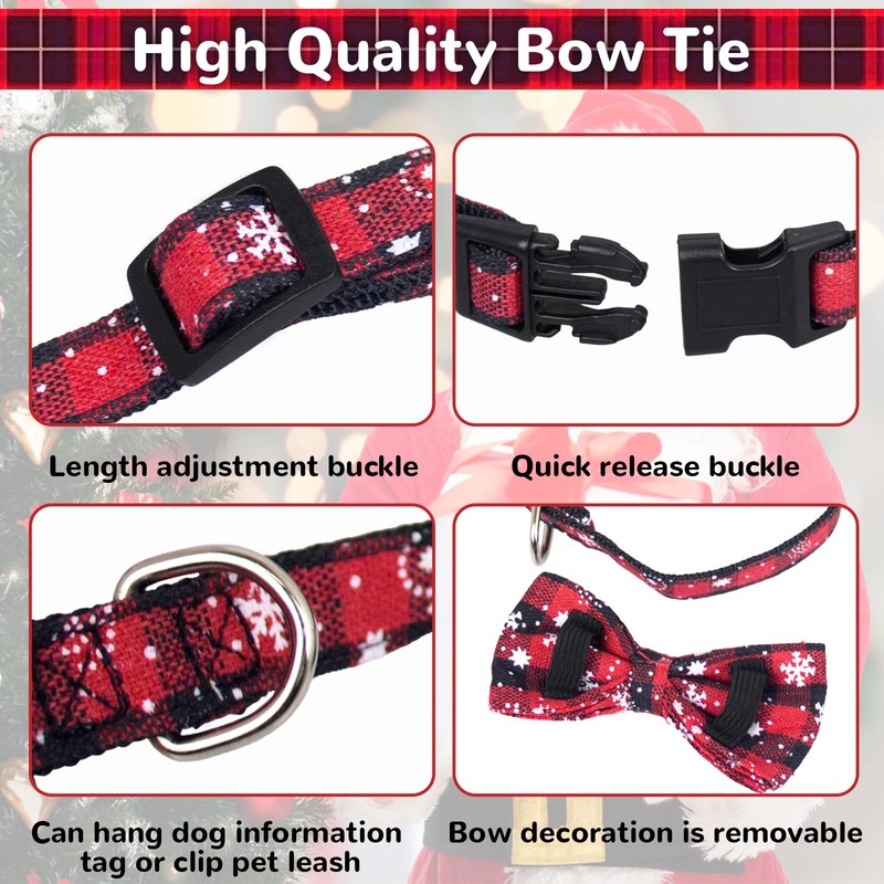 Christmas Dog Collar Set, Durable Dog Collar with Bow Cotton,