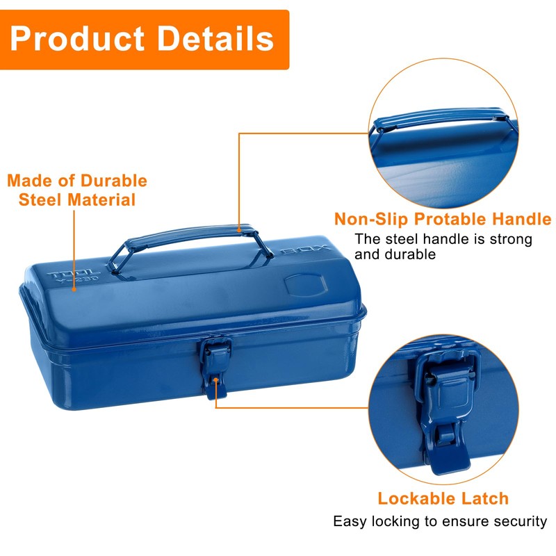 HARFINGTON Tool Box 11.4" Portable Steel Tool Box Hip Roof