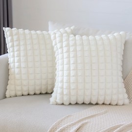 Soleebee Set of 2 Plush Velvet Cushion Covers, Soft Artificial Fur Plaid Texture Cushion Cover, Sofa Decorative Cushion Covers, Decorative Cushion Cover Set for Couch, Bedroom, Home Decor (50 x 50 cm,