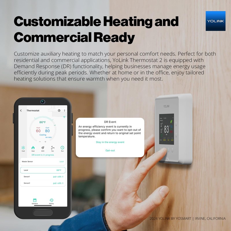 YoLink Thermostat 2, Smart Thermostat with Dual-Stage Heating & Cooling,