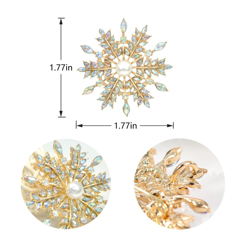 Gyn&Joy Crystal Winter Snowflake Brooch pins for Women, crystal, crystal